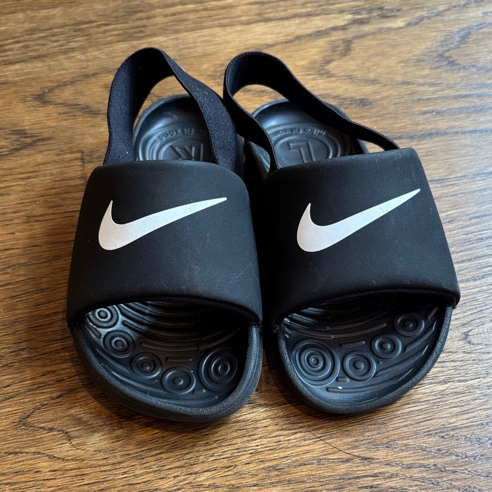 Nike Kids Black Slide Sandals with White Logo